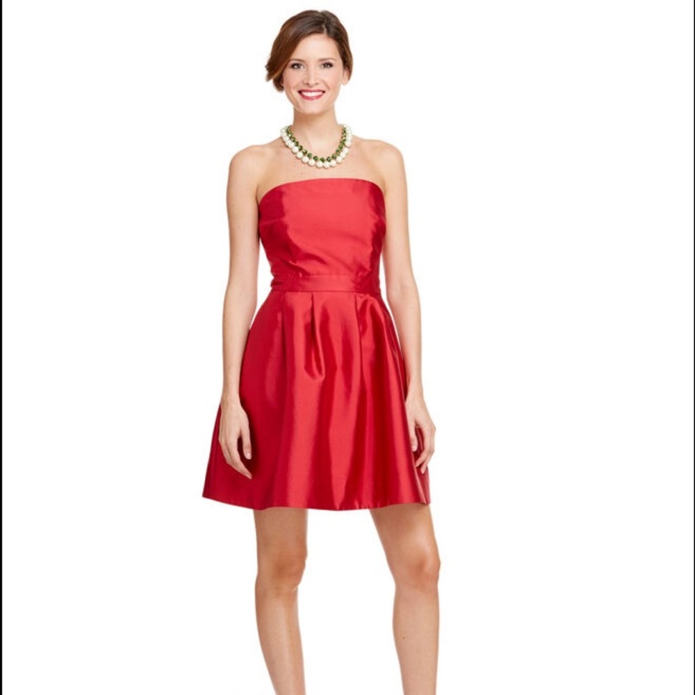Vineyard Vines Red silk strapless dress